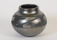 Maria and Santana Gunmetal Geometric Black-on-Black Pottery Jar