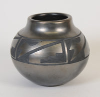 Maria and Santana Gunmetal Geometric Black-on-Black Pottery Jar