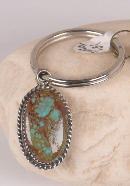 Southwestern Key Ring ; Sterling Silver and Turquoise Setting
