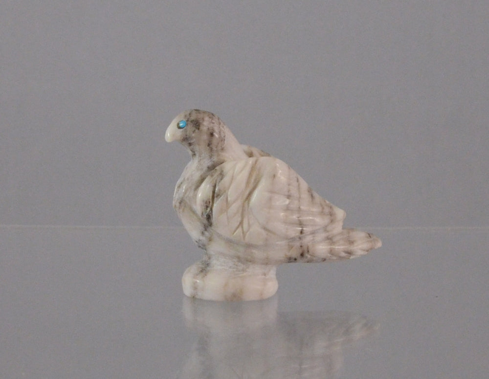 Zuni Bird Fetish in Black and White Marble With Turquoise Eyes