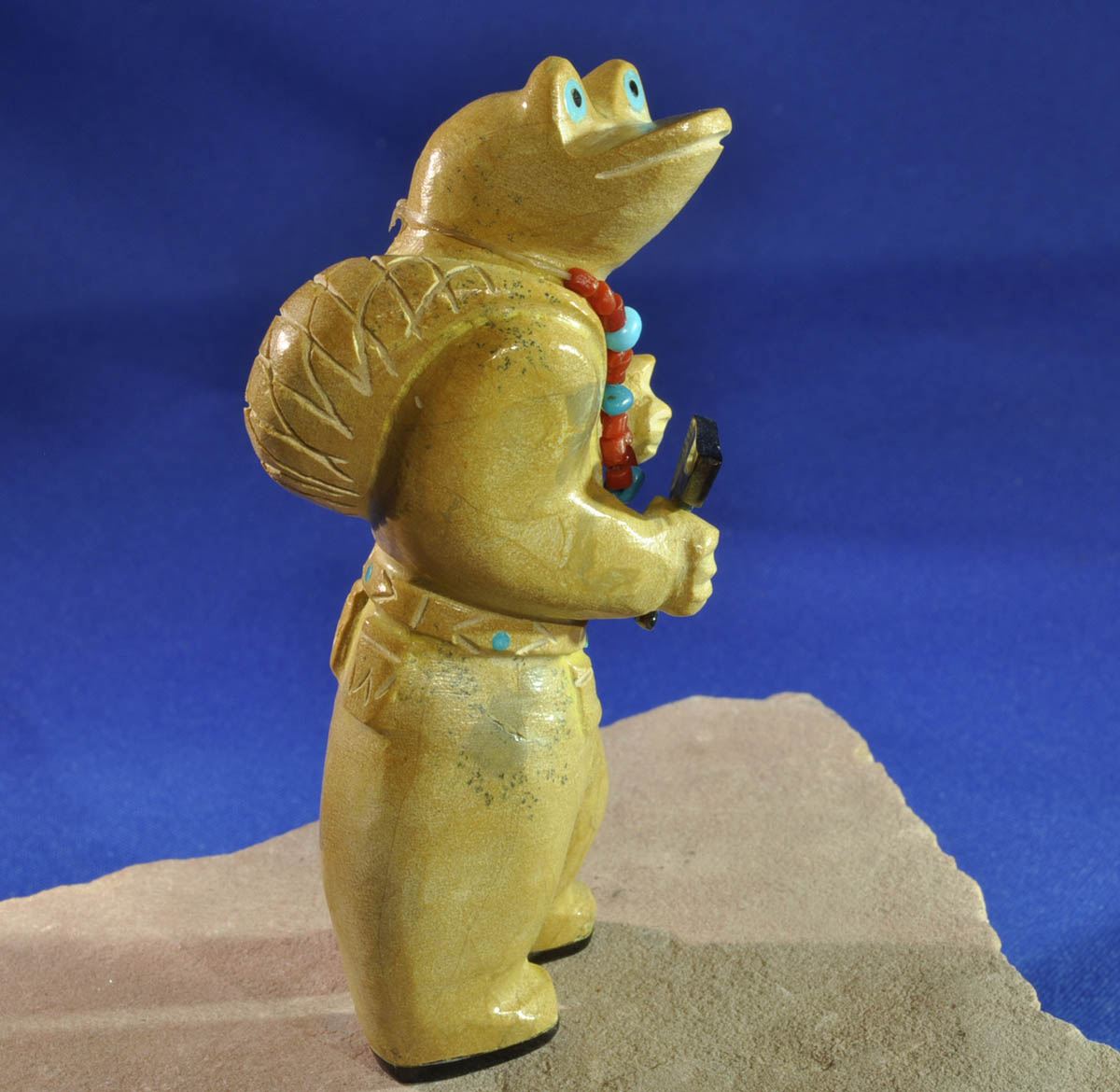 Zuni Frog Fetish in Travertine by Freddie Leekya