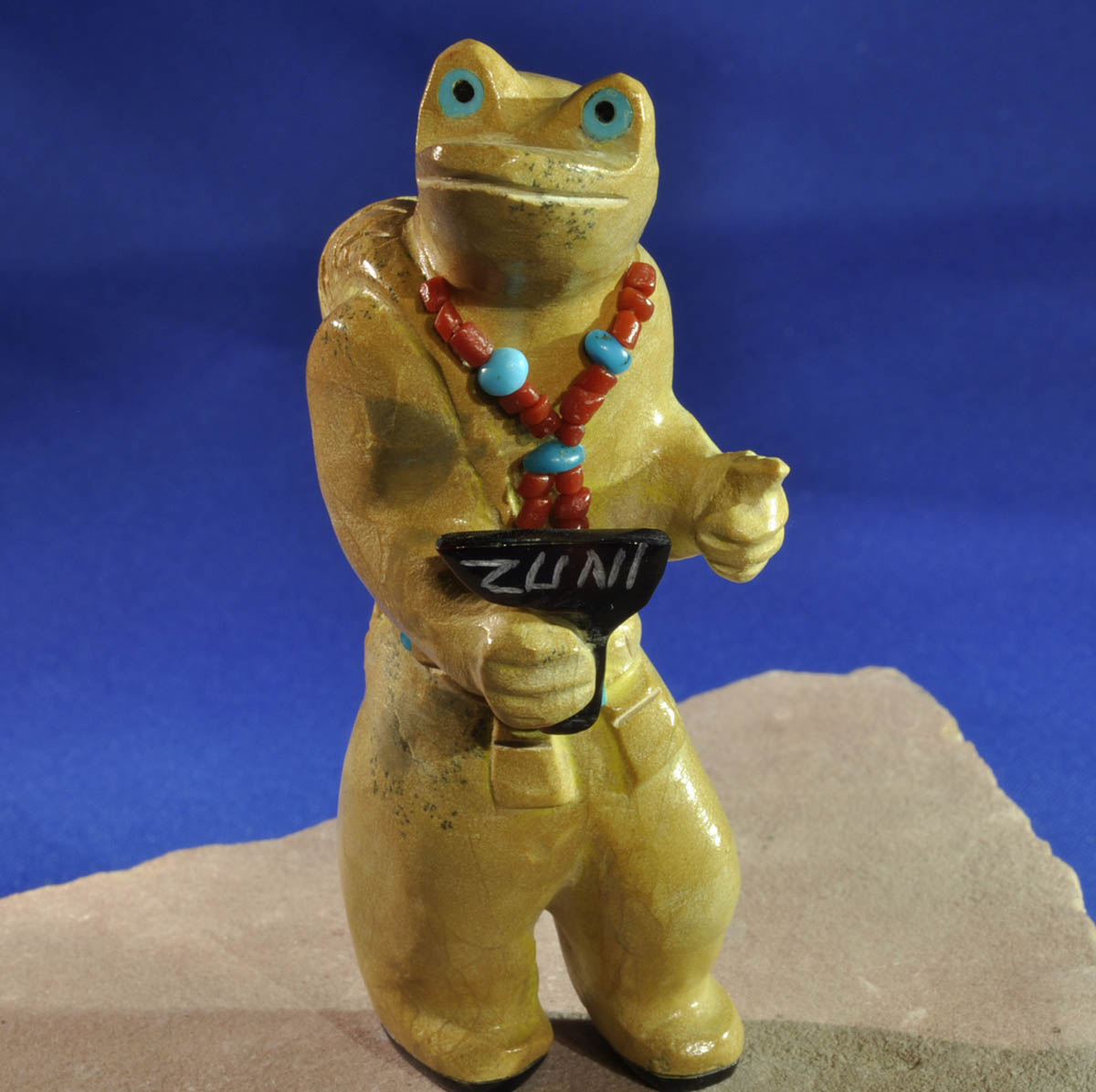 Zuni Frog Fetish in Travertine by Freddie Leekya