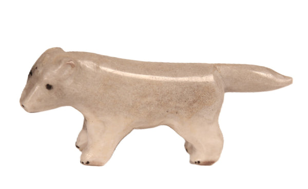 Inuit Antler White/Brown Wolf Fetish By E. Locktoo