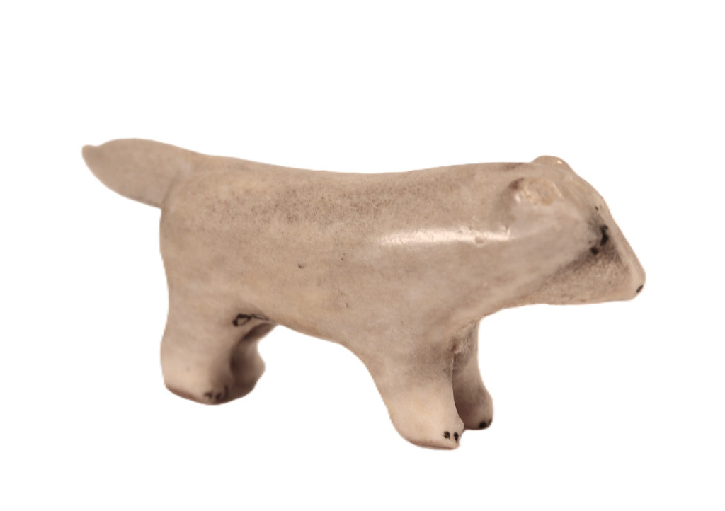 Inuit Antler White/Brown Wolf Fetish By E. Locktoo