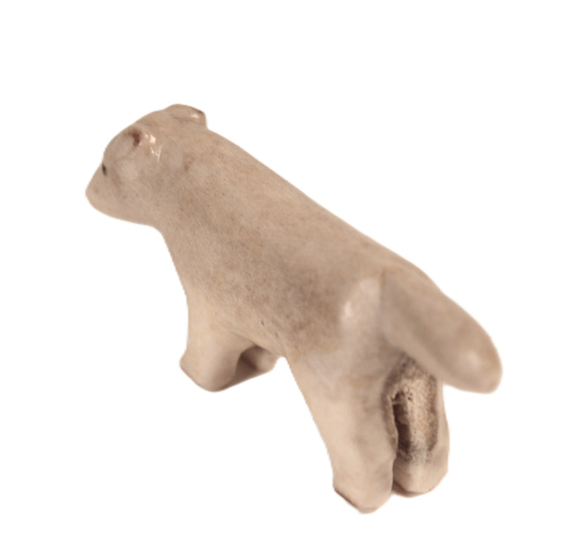 Inuit Antler White/Brown Wolf Fetish By E. Locktoo