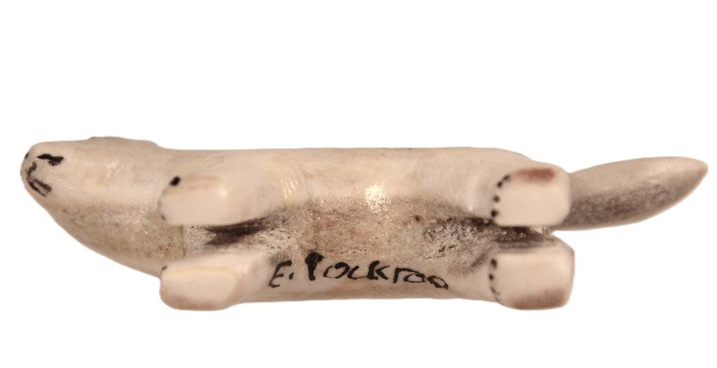 Inuit Antler White/Brown Wolf Fetish By E. Locktoo