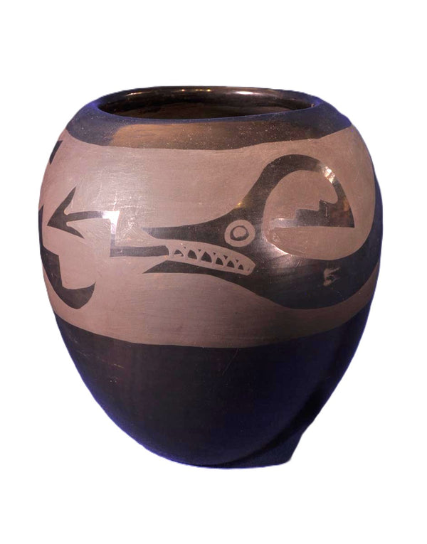 San Ildefonso Pueblo pottery jar; Avaynu motif