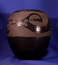 San Ildefonso Pueblo pottery jar; Avaynu motif