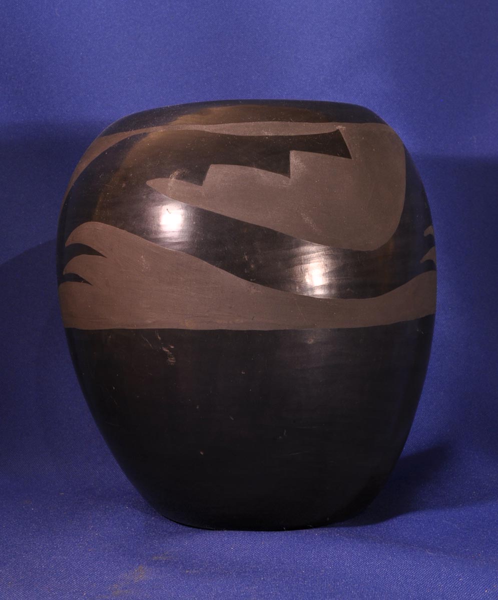 San Ildefonso Pueblo pottery jar; Avaynu motif