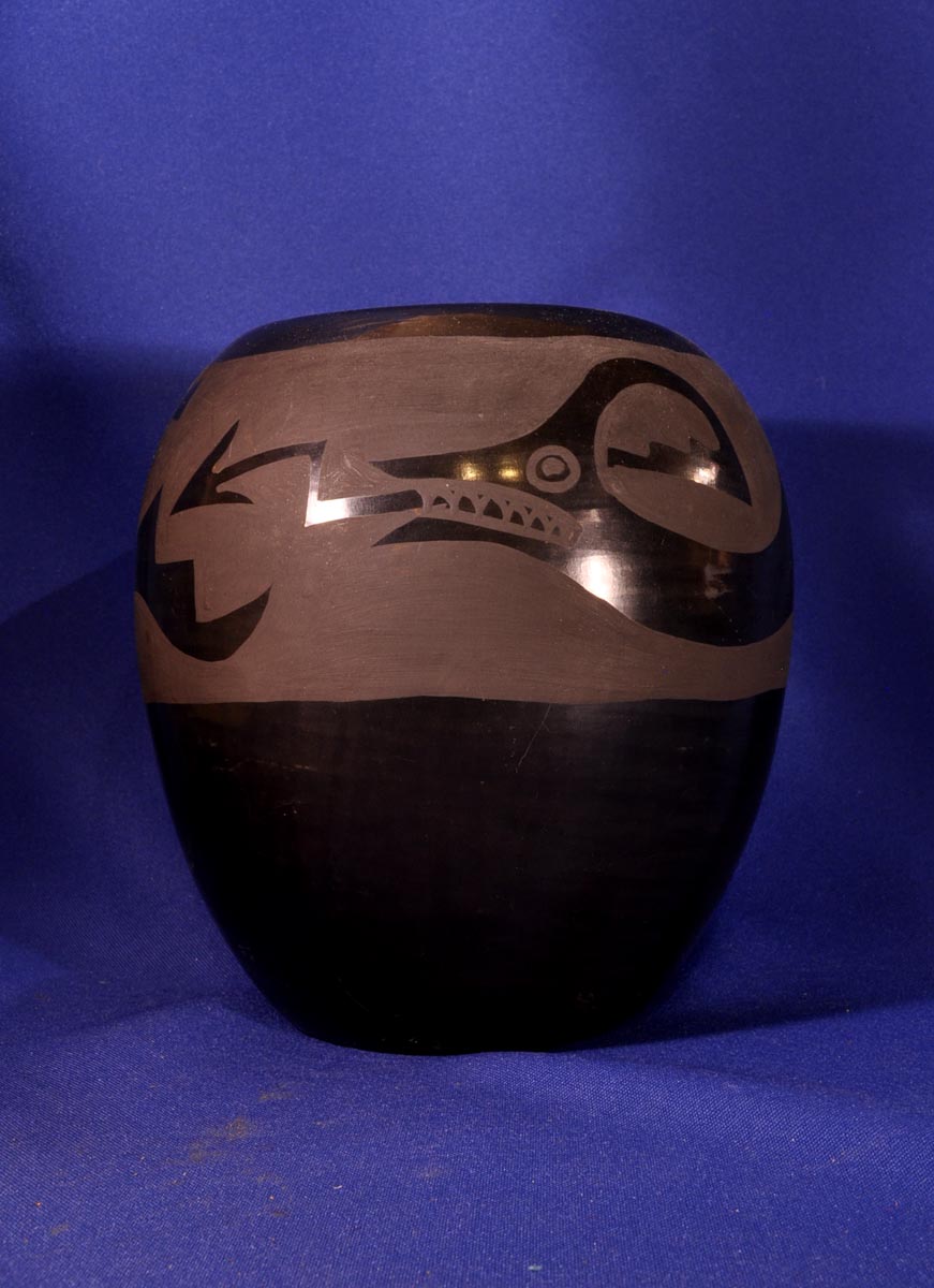 San Ildefonso Pueblo pottery jar; Avaynu motif