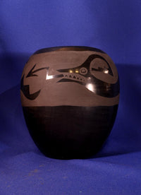 San Ildefonso Pueblo pottery jar; Avaynu motif