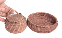 Papago Split Stitch Basket with Lid & Penobscot Split Stitch Pine Needle Basket Pair