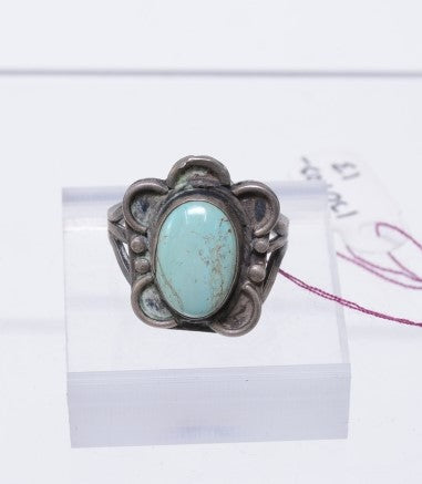 Navajo Sterling Silver Ring with Light Turquoise Setting