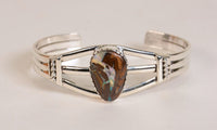 Navajo Bracelet with natural boulder opal setting by Delbert Vandeveer