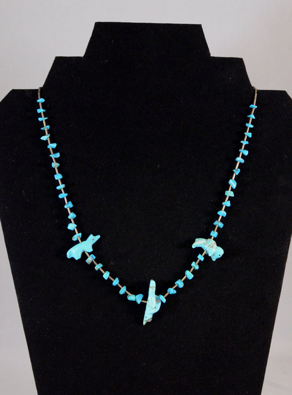 Zuni 3 Fetish Necklace and Sterling Silver Beads