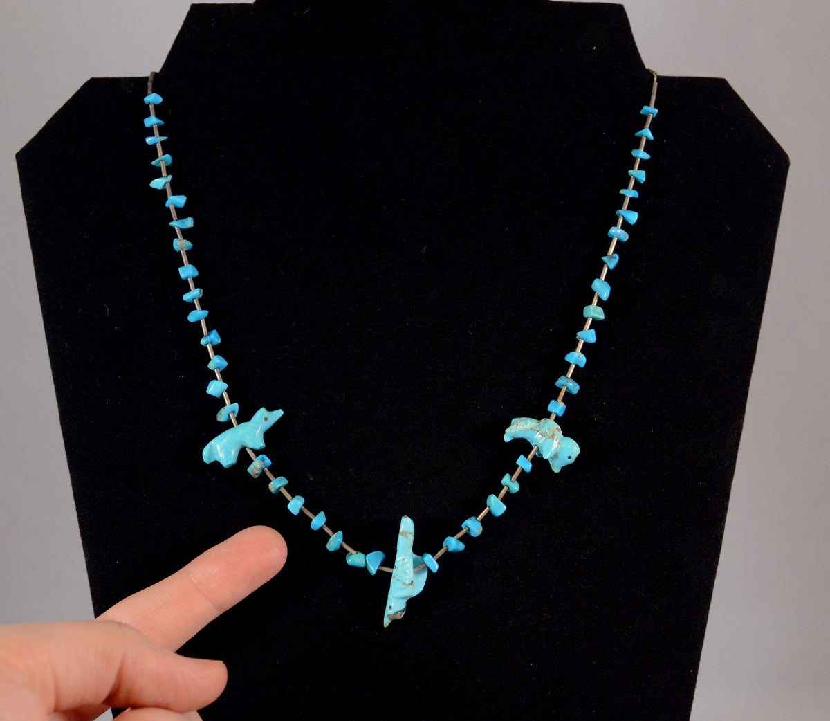 Zuni 3 Fetish Necklace and Sterling Silver Beads
