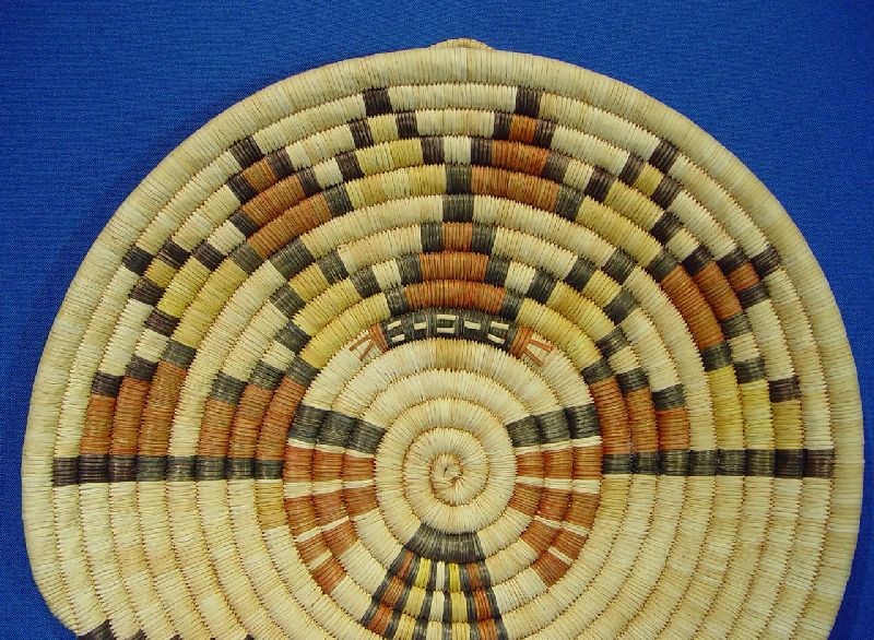 Hopi Pueblo Kachina Coiled Basket, Shalako Mana c 1970