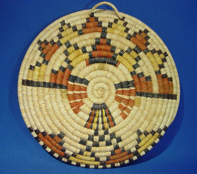 Hopi Pueblo Kachina Coiled Basket, Shalako Mana c 1970