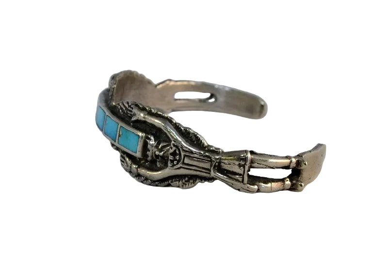 Zuni Turquoise Inlay Bracelet with Silver Eagle Dancers