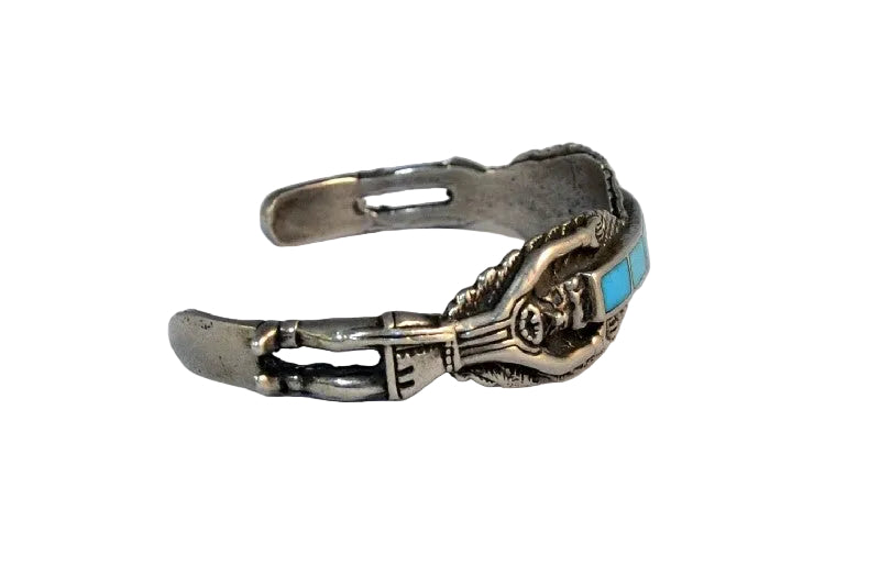 Zuni Turquoise Inlay Bracelet with Silver Eagle Dancers