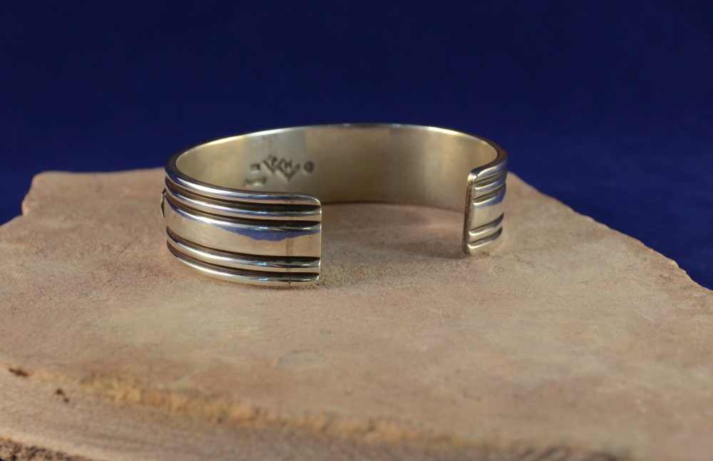 Contemporary Navajo Indian Handmade Bracelet, Sterling Silver & 14K Gold Overlay Cuff
