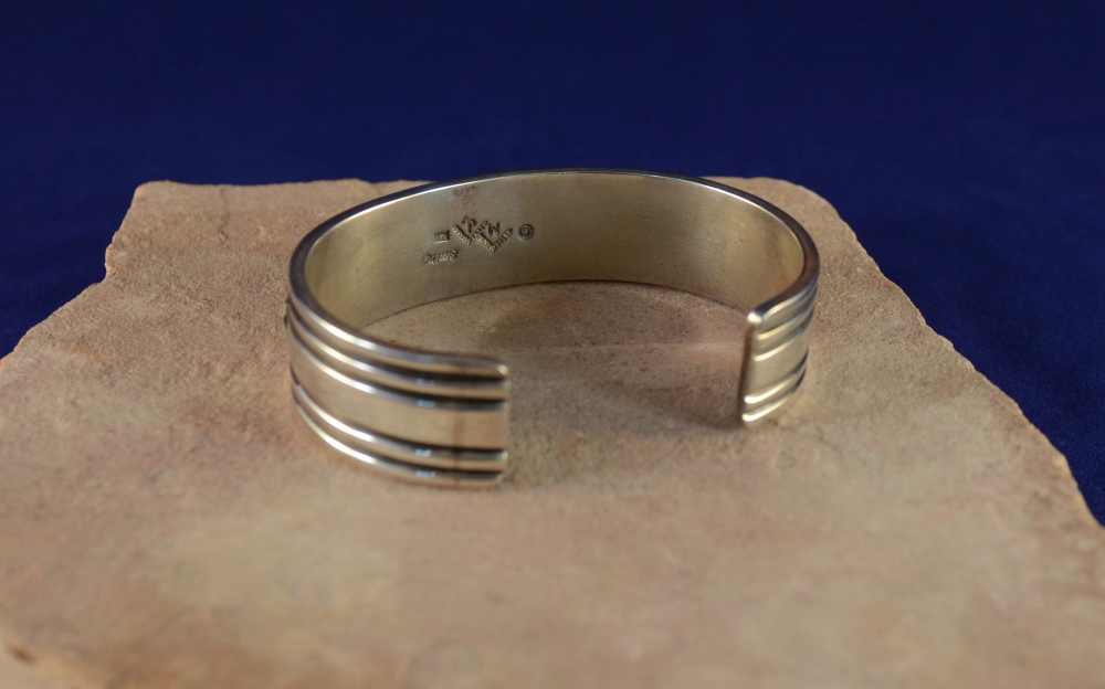 Contemporary Navajo Indian Handmade Bracelet, Sterling Silver & 14K Gold Overlay Cuff