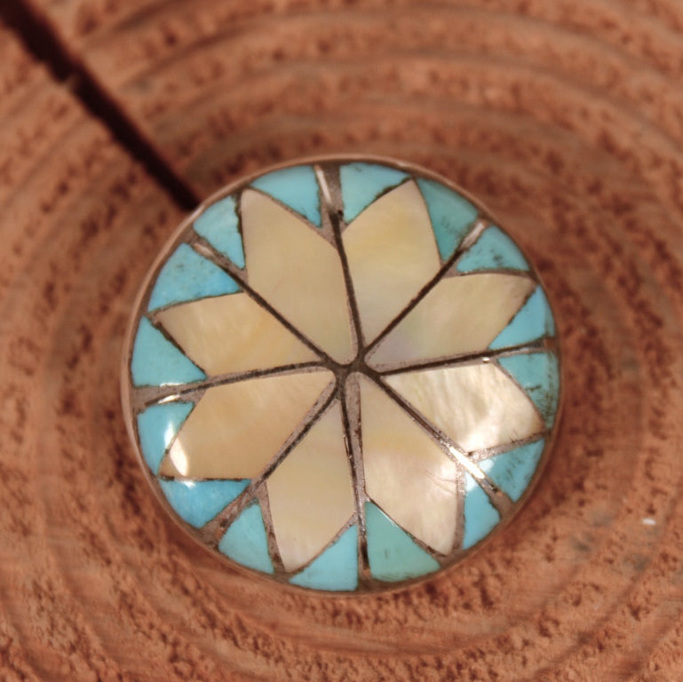 Zuni Pueblo Inlay Mother of Pearl and Turquoise Pin/Pendant
