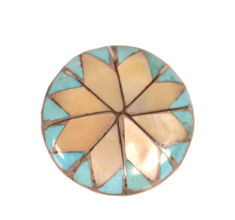 Zuni Pueblo Inlay Mother of Pearl and Turquoise Pin/Pendant