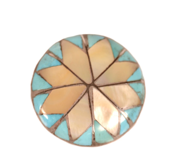 Zuni Pueblo Inlay Mother of Pearl and Turquoise Pin/Pendant