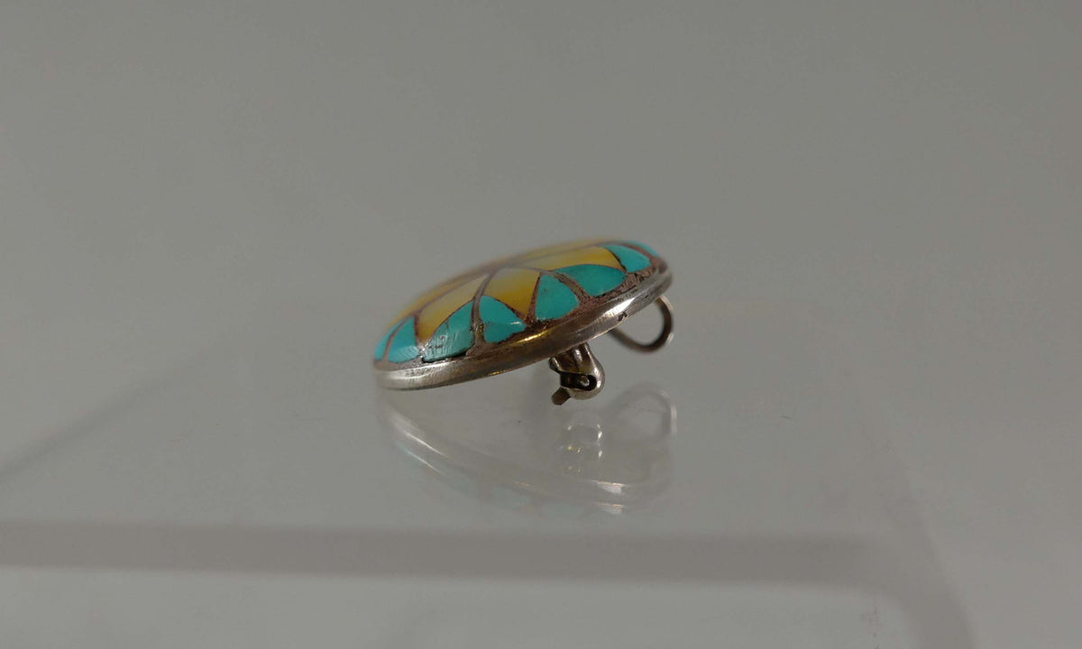 Zuni inlay Mother of Pearl and Turquoise Round Pin / Pendant