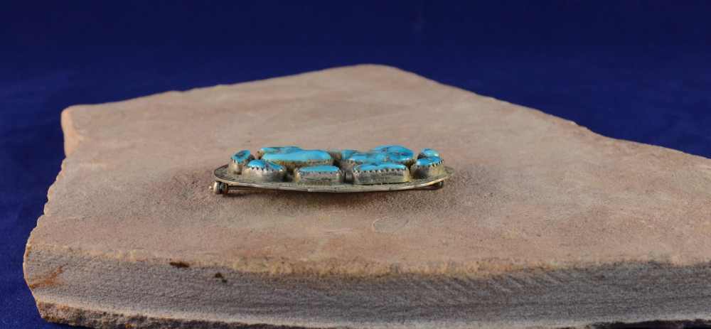 Old Oval Turquoise Pin with Stamping