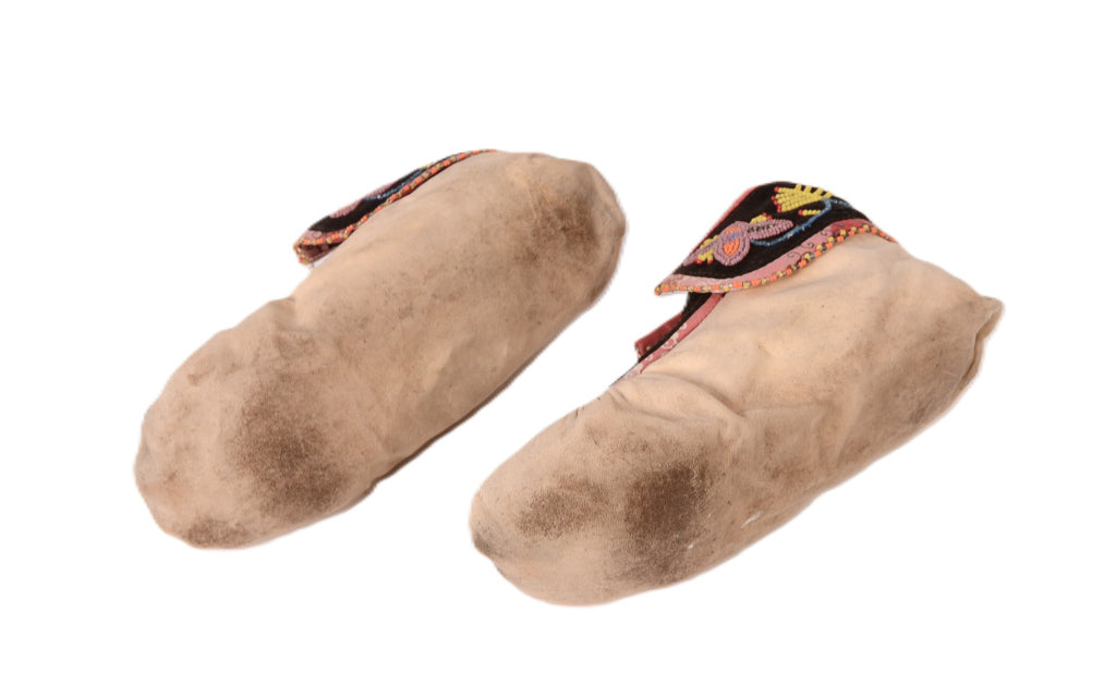 Maliseet Malecite Beaded Hide Moccasins