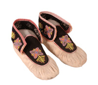 Maliseet Malecite Beaded Hide Moccasins