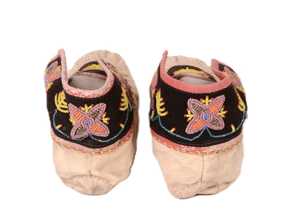 Maliseet Malecite Beaded Hide Moccasins