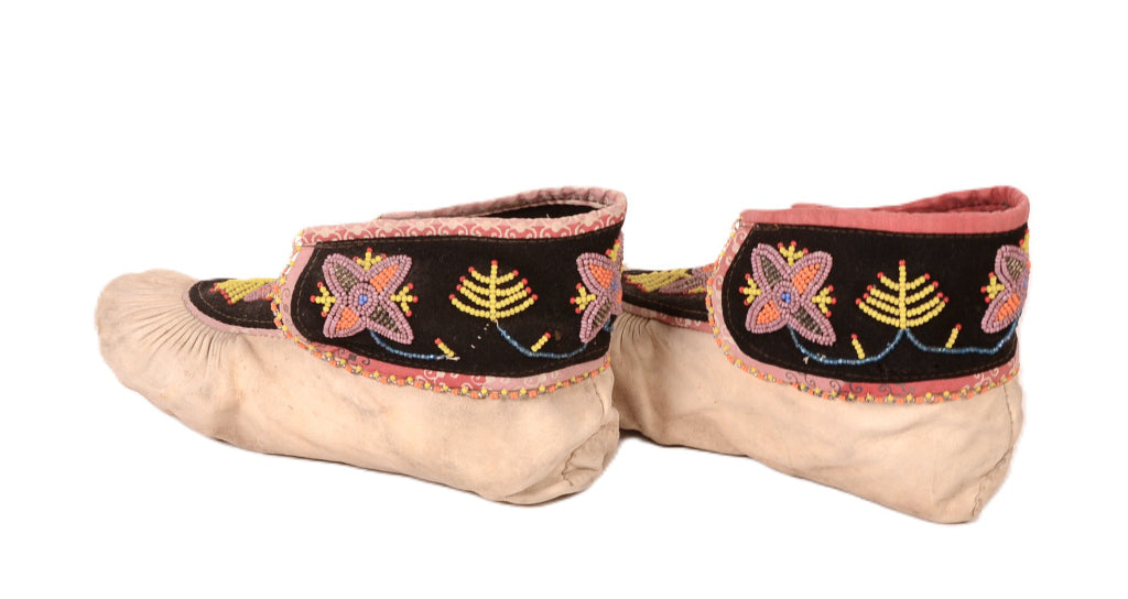 Maliseet Malecite Beaded Hide Moccasins