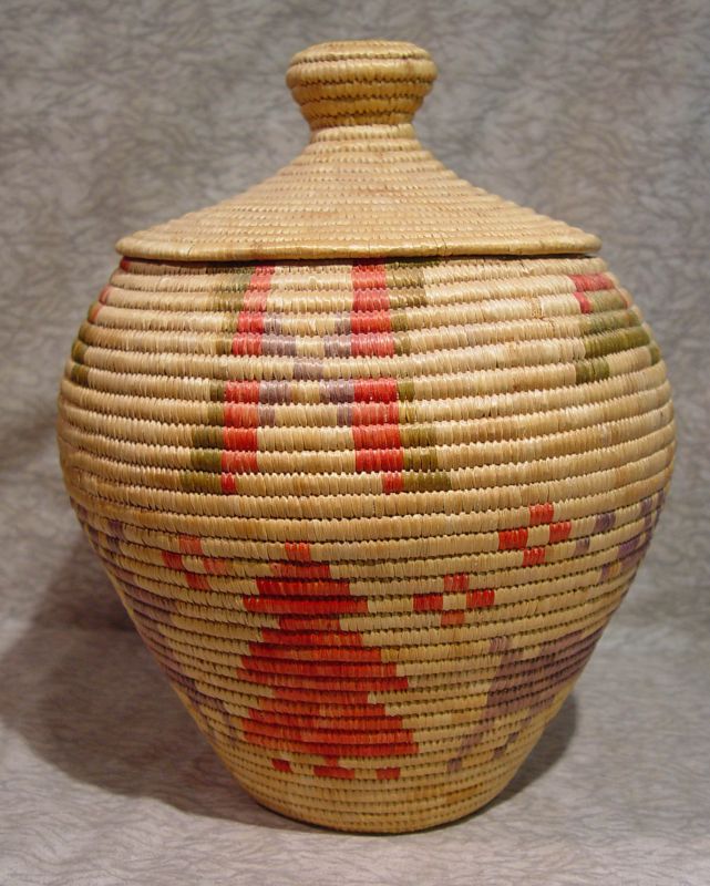 Eskimo Basket - Yup'ik-Inuit Coiled Large Basket with Lid
