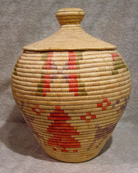 Eskimo Basket - Yup'ik-Inuit Coiled Large Basket with Lid