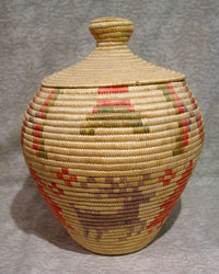 Eskimo Basket - Yup'ik-Inuit Coiled Large Basket with Lid
