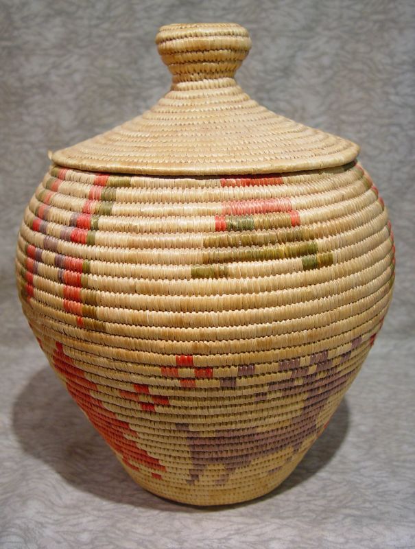 Eskimo Basket - Yup'ik-Inuit Coiled Large Basket with Lid