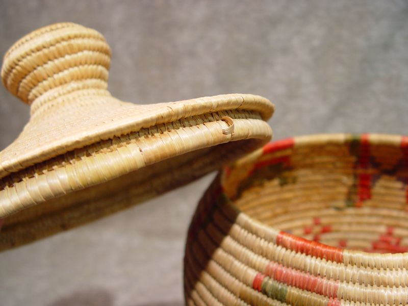Eskimo Basket - Yup'ik-Inuit Coiled Large Basket with Lid