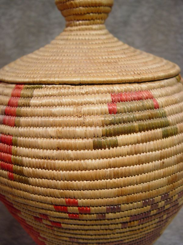 Eskimo Basket - Yup'ik-Inuit Coiled Large Basket with Lid