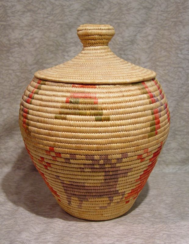 Eskimo Basket - Yup'ik-Inuit Coiled Large Basket with Lid