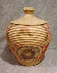 Eskimo Basket - Yup'ik-Inuit Coiled Large Basket with Lid