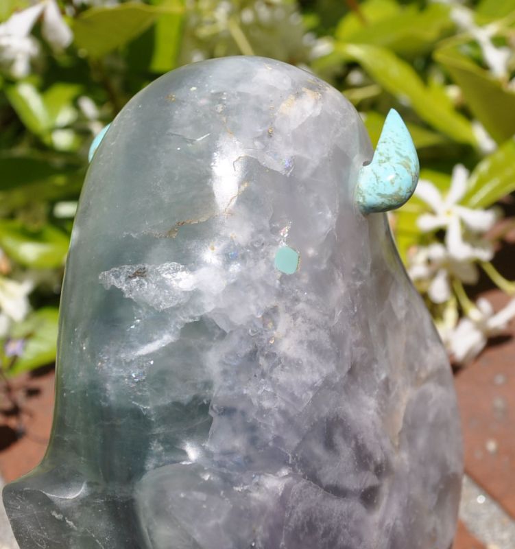 Large Zuni Bison Fetish in Fluorite with Turquoise Eyes and Horns by Lynn Quam
