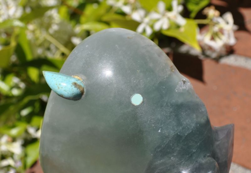 Large Zuni Bison Fetish in Fluorite with Turquoise Eyes and Horns by Lynn Quam