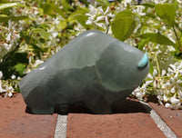 Large Zuni Bison Fetish in Fluorite with Turquoise Eyes and Horns by Lynn Quam