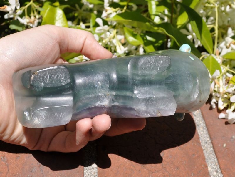 Large Zuni Bison Fetish in Fluorite with Turquoise Eyes and Horns by Lynn Quam