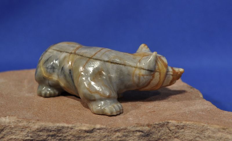 Zuni Bear Fetish Made of Picasso Marble and Turquoise Eyes by Albert Eustice
