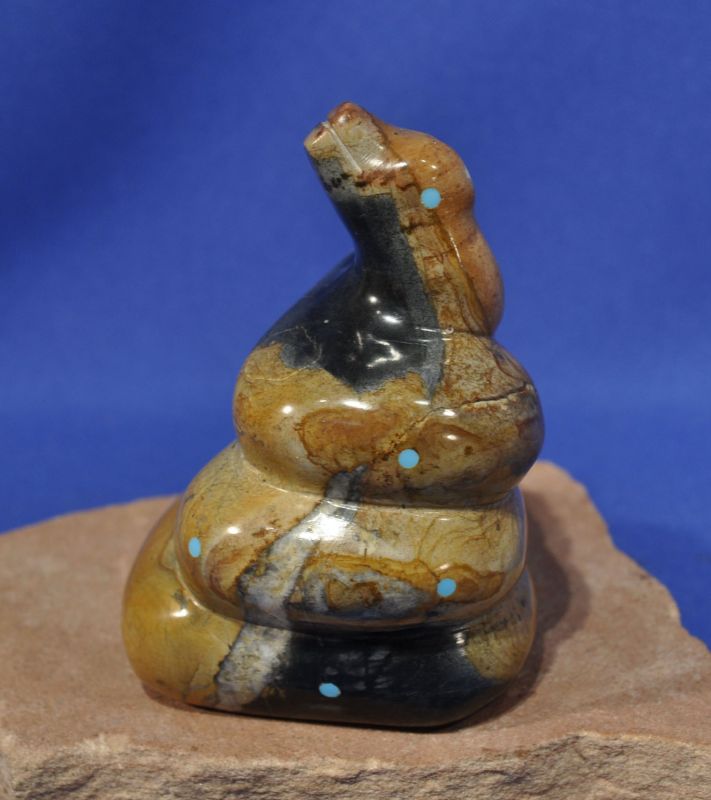 Large Zuni Fetish by Frankie Eustice: Picasso Marble Rattler / Rattlesnake