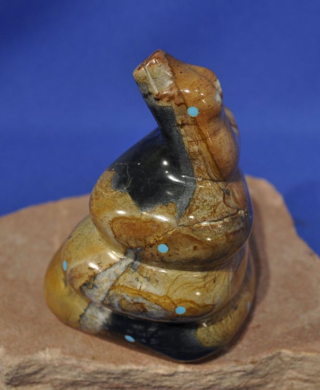 Large Zuni Fetish by Frankie Eustice: Picasso Marble Rattler / Rattlesnake